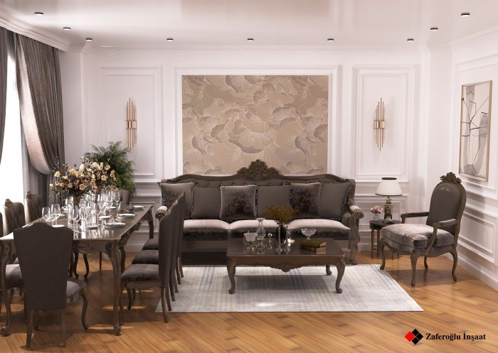 Ultra Lux project — neoklassik üslubda mənzil interyeri, 145 m², 2023
