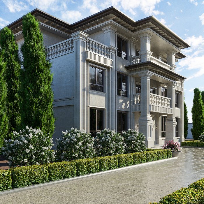 Villa layihəsi detalı — AOMORİ üslubunda villa (neoklassik üslub, 543 m², 2024), kadr 2/3