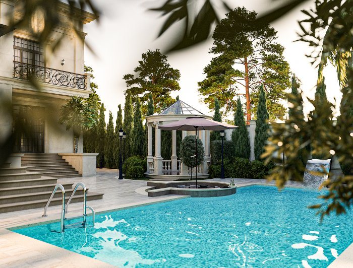Villa layihəsi detalı — AFİNA layihəsi (neoklassik üslub, 368 m², 2024), kadr 7/7