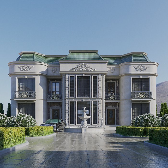 QUBA layihəsi — neoklassik üslubda villa layihəsi, 378 m², 2024