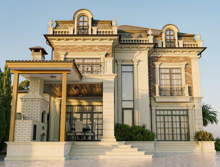 Villa layihəsi detalı — MƏRDƏKAN layihəsi (neoklassik üslub, 475 m², 2024), kadr 2/6