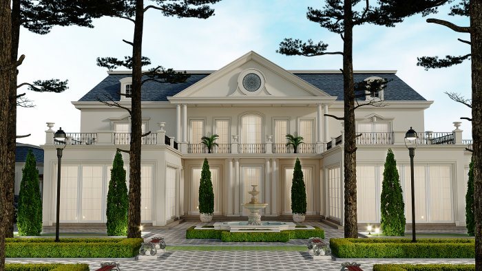 BAKIXANOV layihəsi — neoklassik üslubda villa layihəsi, 475 m², 2024