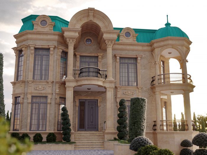 Villa layihəsi detalı — ŞÜVƏLAN layihəsi (neoklassik üslub, 568 m², 2024), kadr 2/6