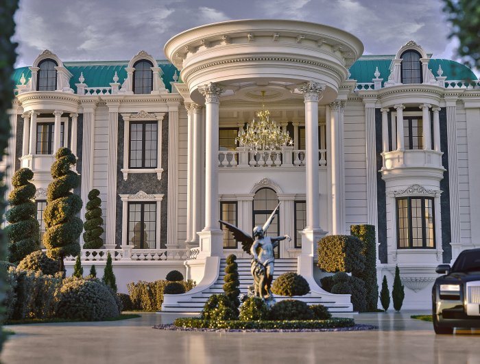 TİFFANY HOUSE layihəsi — neoklassik üslubda villa layihəsi, 858 m², 2024