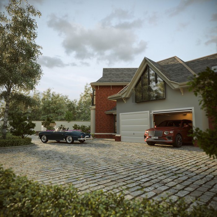 Pitched-roof brick house with a gable window and a garage — Wall Masonry Materials: Block, Brick and Stone Compared